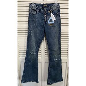 Indigo Rein Size 7/27 Mid Rise Flare Bell Bottom Jeans Dark Wash Button Fly NWT